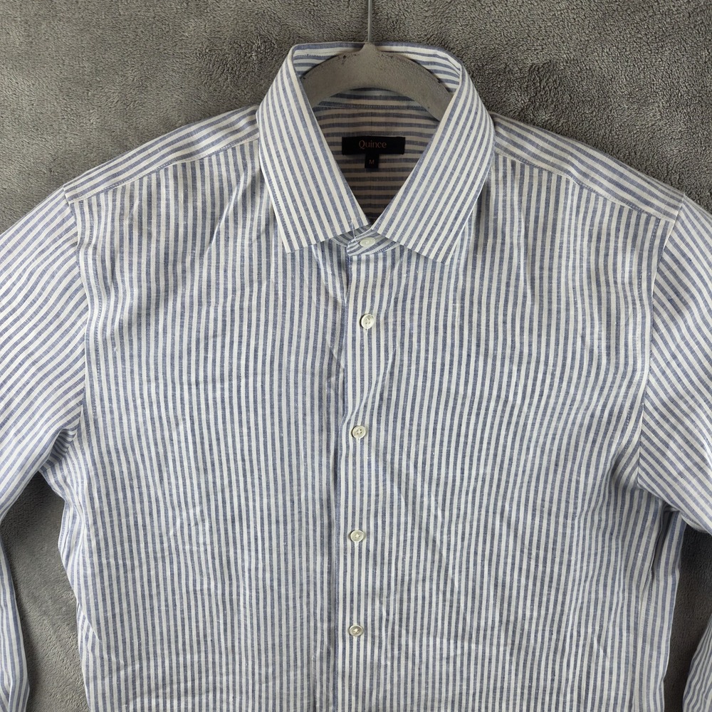 Quince 100% European Linen Chambray Stripe Dress Shirt Mens M Wrinkle Resistant